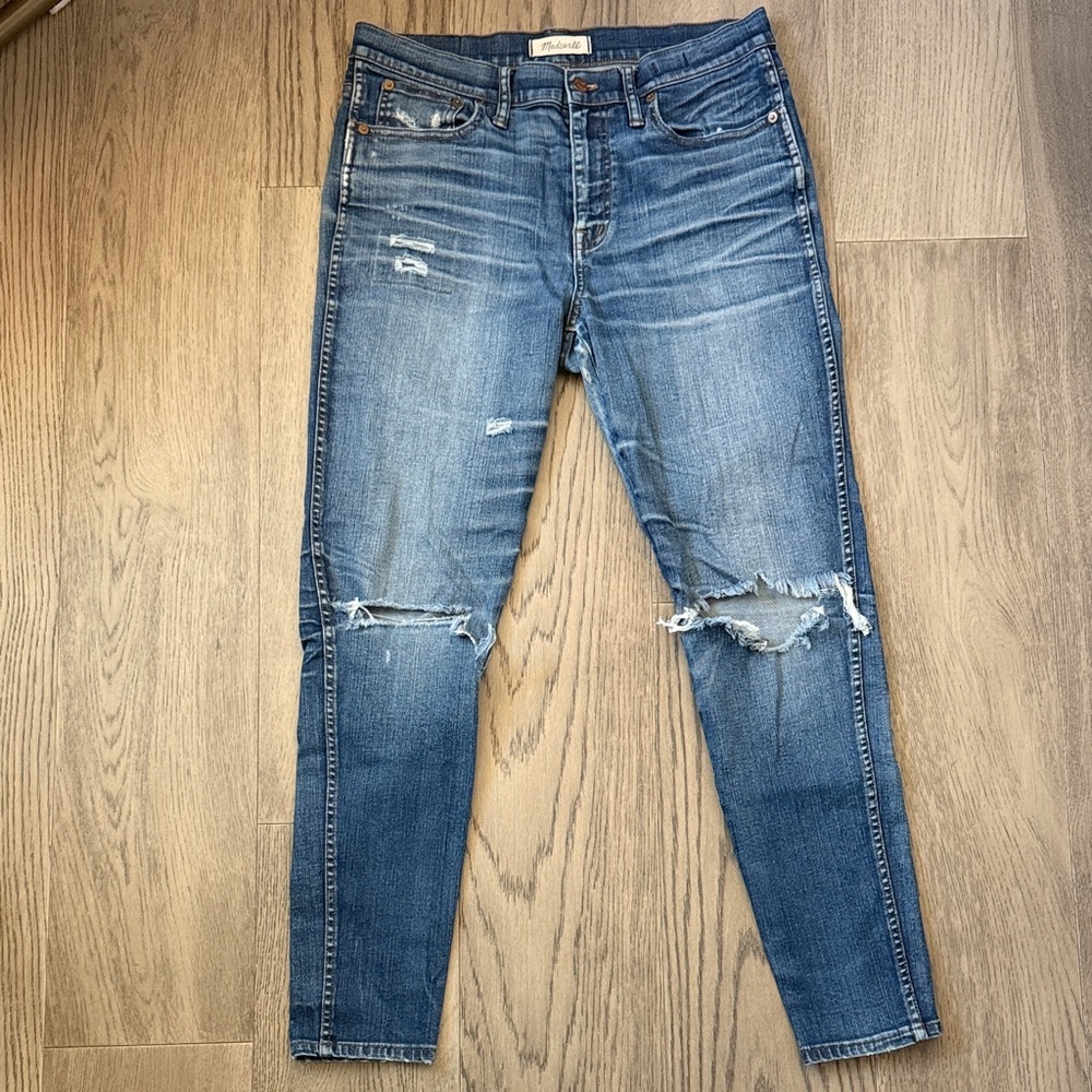 Madewell Distressed Skinny Jeans Ripped Knees Medium Wash